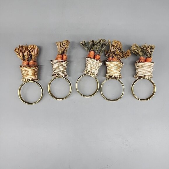Home Easter Rope Carrot Napkin Rings Set Of 5 Country Rustic Gold Orange Boho - Picture 1 of 3
